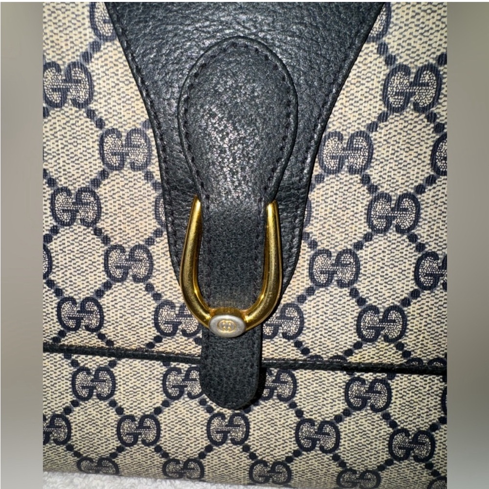 GUCCI GG Canvas Shoulder Bag PVC Leather Gray Navy - Picture 6 of 11